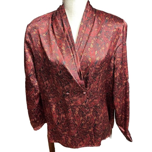 Notations Blouse Women's Red Paisley Spring/Summer Vibrant Classic - Picture 3 of 11